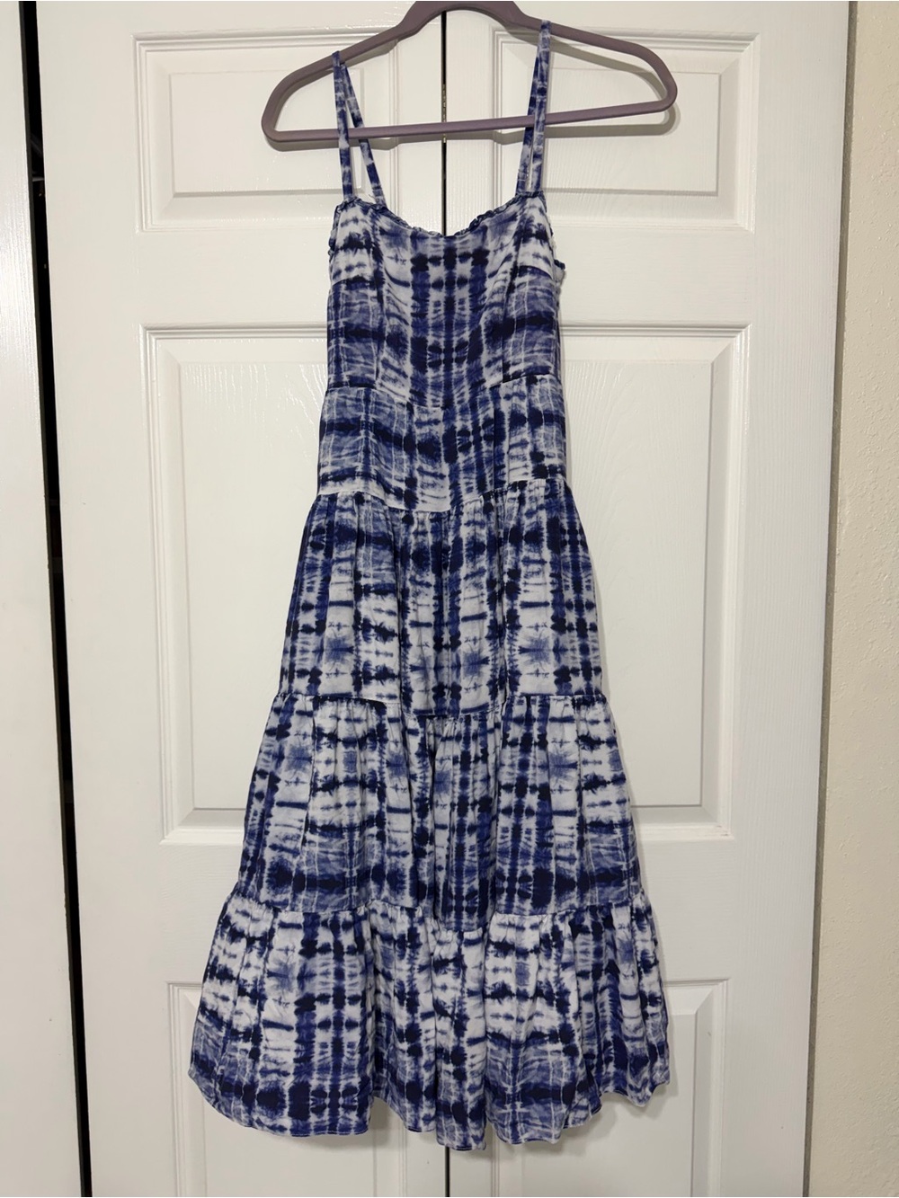 Alex Marie midi tie dye dress blue and white lining adjustable straps size 2